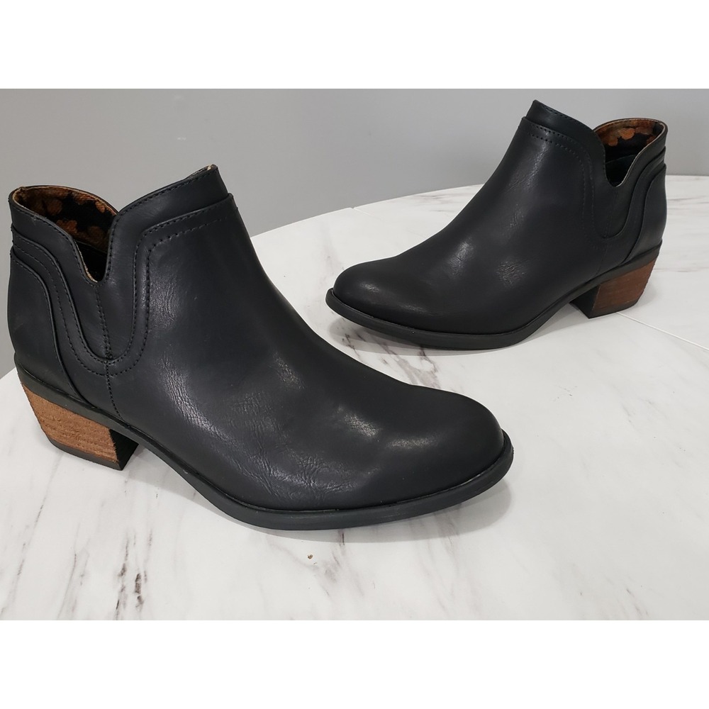 NEW NO BOX 6.5 BOC BORN Lena Stacked Heel Booties‎ Black BLOCK ANKLE WESTERN